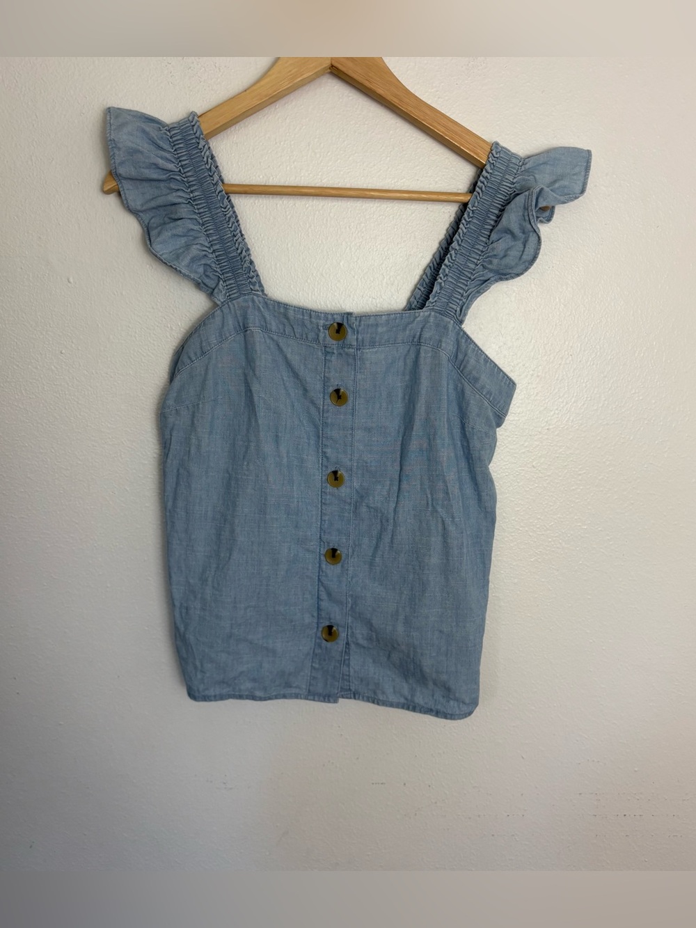 J‎ Crew Light Blue Chambray Flutter Sleeve Tank Casual Size Petite Small